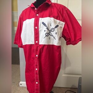 LRG Lifted Research Group cotton button shirt, red/white, men’s 2XL